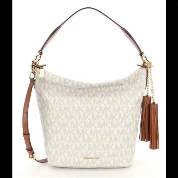 NWT Michael Kors MK Signature Vanilla Elana Convertible Shoulder Bag